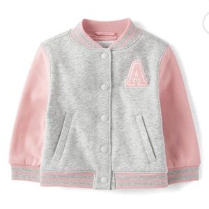The Children’s Place Toddler Girls Pink/Gray Varsity Bomber Jacket 5T NWT